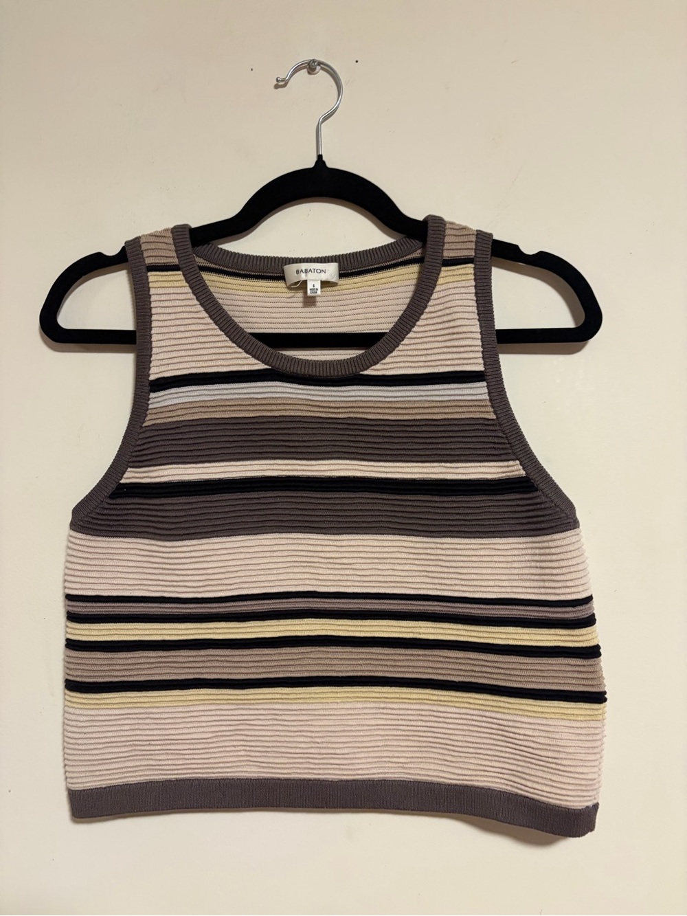 Babaton Aritzia Striped Ribbed Knit Sleeveless Crop Top S